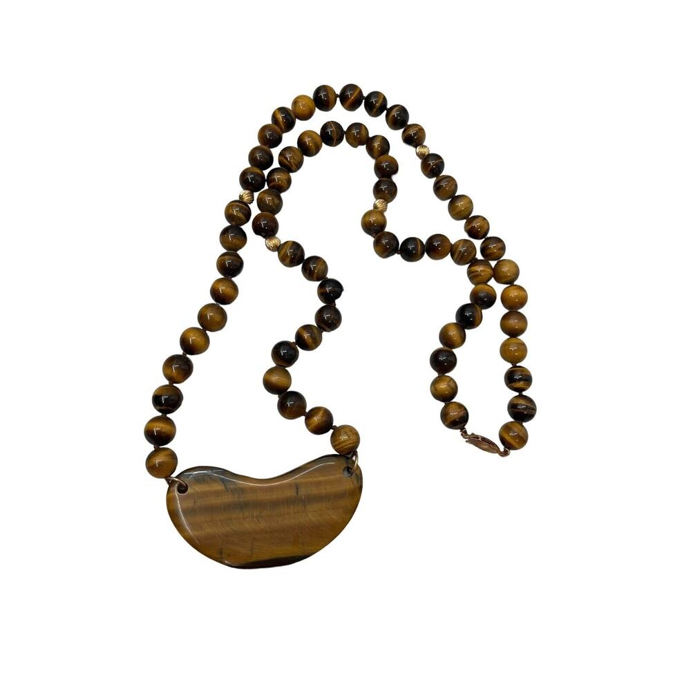 Vintage Tiger Eye Necklace Beaded With Pendant